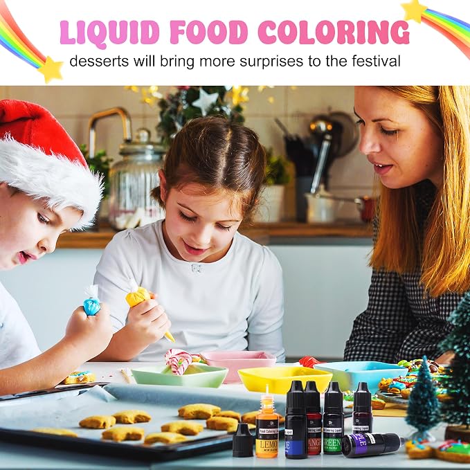 Food Coloring - Rainbow Liquid Icing Food Coloring Set for Baking, Cake Decorating, Easter Egg, Airbrush - 7 Colors Tasteless Edible Food Color Dye for Fondant, Drinks, DIY Slime, Crafts - 15g Each