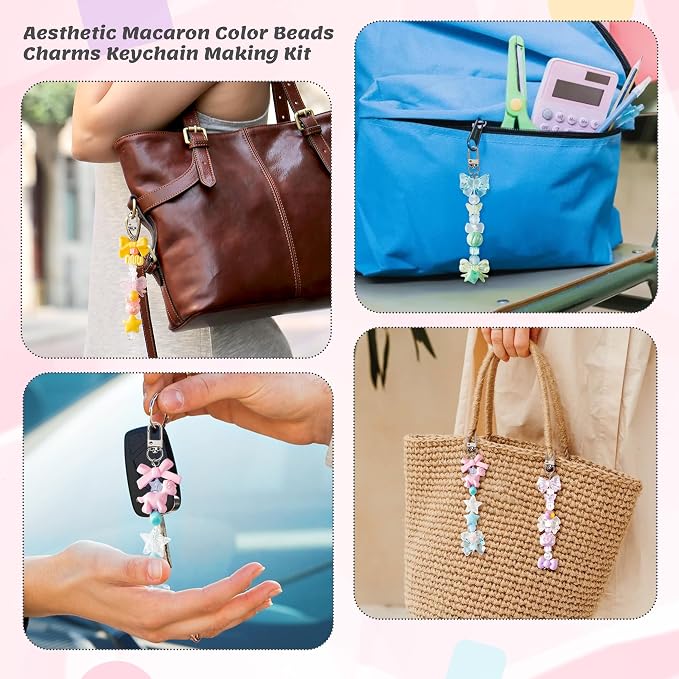 Y1tvei 73pcs Charms Lip Gloss Keychain Making Kit- Beads DIY Crafts Chains | Macaron Color Lip Gloss Charms Set for Jewelry Making, Aesthetic DIY Art Gift for Party Favors, Kawaii Keychain for Birthday