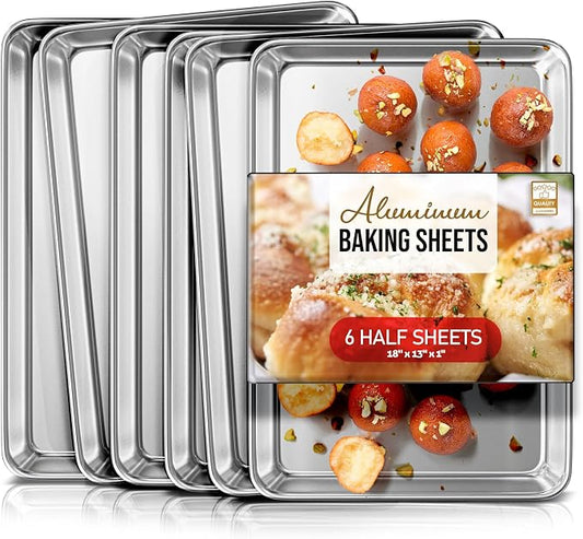 Eatex Aluminum Baking Sheet Set, 6 Pack Cookie Sheet Set, 18” x 13” Steel Baking Pan Set, Quality Cookie Sheets for Baking Nonstick, Half Sheet Baking Pans Set, Baking Sheets for Oven, Half Sheet Pan