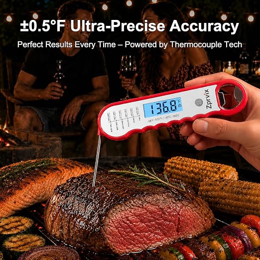 0.5s Instant Read Meat Thermometer Digital, Cooking, ±0.5°F Accuracy | Food Thermometer with Lift-to-Wake, Backlight & Auto-Rotating Display, IPX6 Waterproof for Grill, BBQ, Candy & Kitchen