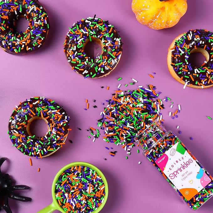 Halloween Sprinkles for Cake Decorating, Edible Halloween Jimmies Sprinkles for Cupcake Toppers Baking Cookie Ice Cream Dount Chocolate, 3.52oz
