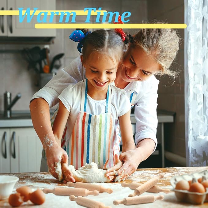 Suclain 30 Pcs Wooden Mini Rolling Pin Long Kitchen Baking Small Dough Rolling Pin for Children Fondant Pastry Pizza Crafting and Imaginative Play for Halloween and Christmas Presents (7 Inches)