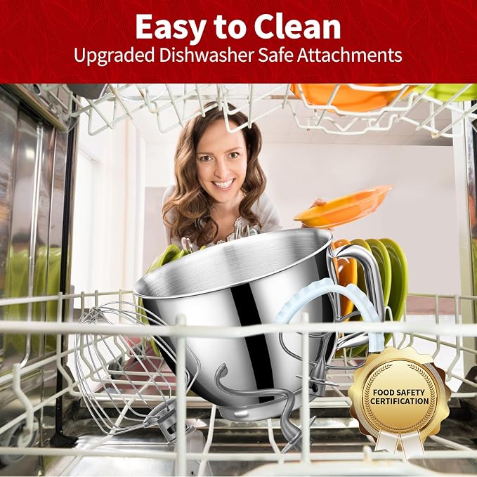 Stand Mixer, 6 QT 600W Tilt-Head Dough Mixer, 6+P speed Mixers Kitchen Electric Stand Mixer with Stainless Steel Bowl, Dishwasher-Safe Dough Hook, Flat Beater, Wire Whisk, Splash Guard, Red