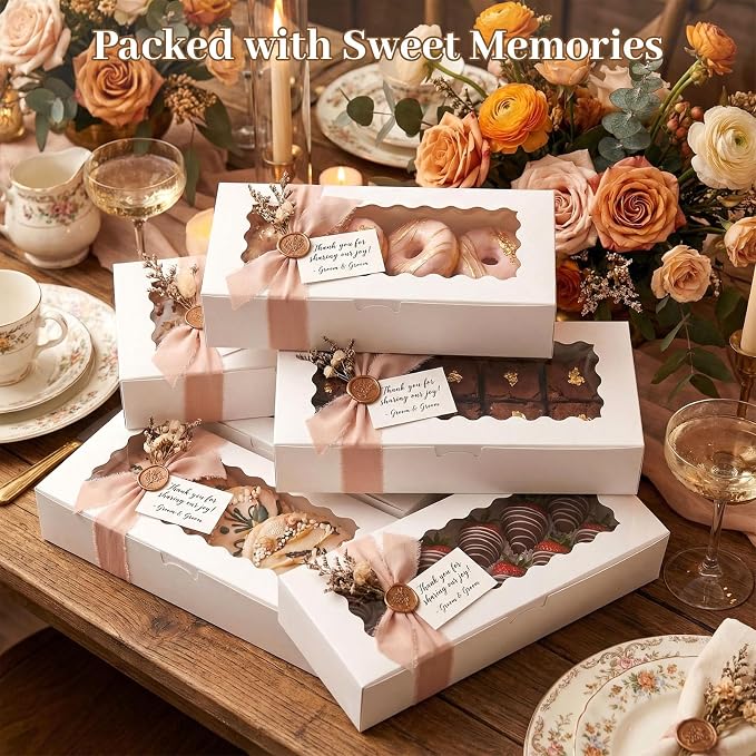 VGOODALL 8PCS Cookie Boxes, 12x5.5x2.6Inches White Bakery Boxes with Window Cupcake Containers for Pastry Candy Cupcake Strawberry, Party Supplies