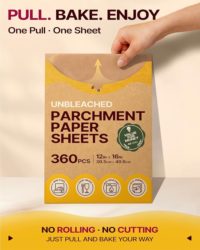 Katbite Parchment Paper Sheets 360 PCS, 12x16 Inches Precut Unbleached Baking Parchment, Non-stick, Non-toxic, Heavy Duty Flat Baking Paper for Oven, Cooking, Grilling, Air Fryer and Steaming