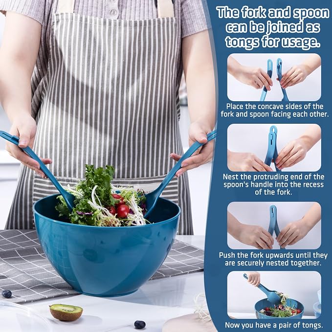 LUXEAR 15 Piece Mixing Bowls with Lids Set, Super Large(6.87-0.21QT) Plastic Nesting Bowls 6 Prep Bowls 6 Lids 1 Colander 2-in-1 Spoon Microwave Dishwasher Safe for Preparing Mixing Serving Storing