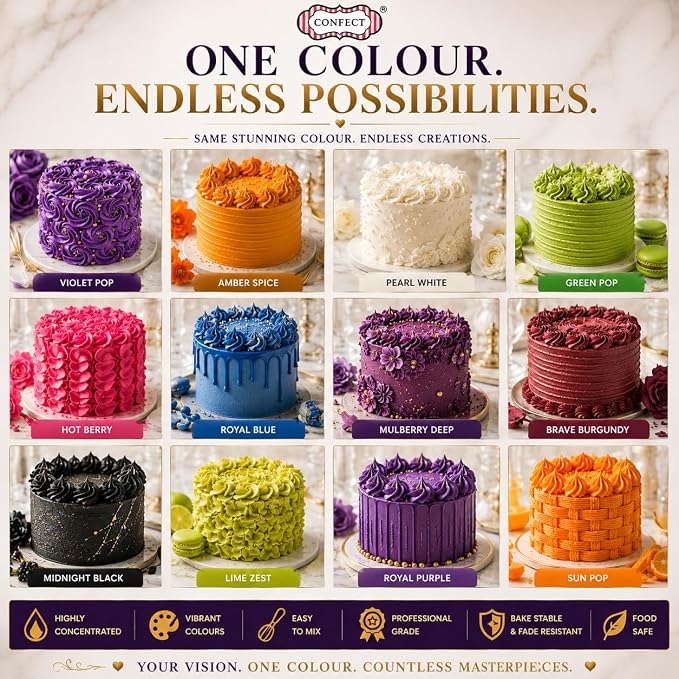 Confect Halloween – Spooky Bakes Gel Food Coloring Set – 12 Highly Pigmented Colors for Buttercream, Cakes, Cookies, Macarons & Baking – 10mL Bottles