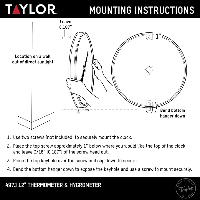 Taylor Metal Wall Indoor Outdoor Thermometer and Hygrometer, Easy to Read Numbers for Patio, Pool, and Indoor Areas, 12 inch, White (Pack of 5)