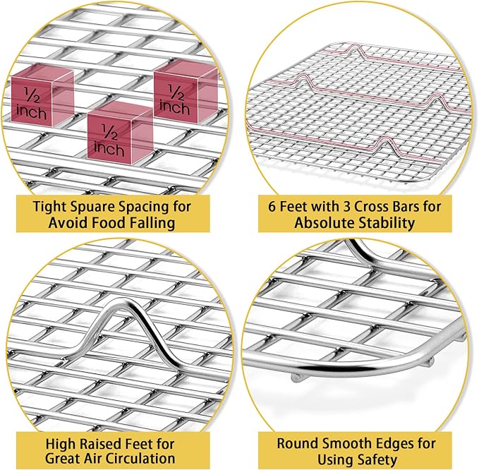 P&P CHEF 16.6 Inch Cooling Baking Rack Set of 2, Stainless Steel Grid Cooking Racks for Roasting Drying Grilling, Oven & Dishwasher Safe, Heavy Duty & Healthy