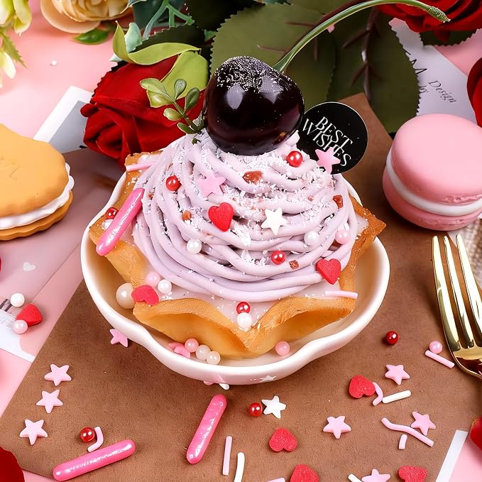 Pink and Red Sprinkles Edible, Valentines Sprinkles for Cake Decorating, 130g/4.53oz Mother‘s Day Sugar Sprinkles Mixed Hearts, Stars, Pearl, Rods for Cupcake, Cookies and Ice Cream Topping