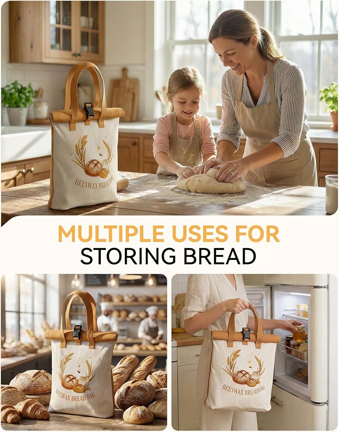 Yofidra Beeswax Bread Bag for Sourdough & Homemade Bread (Reusable & Eco-Friendly) - 100% Natural Beeswax & Cotton, Stylish Bag Design, Detachable for Easy Cleaning, Long-Lasting Freshness (2 Packs)