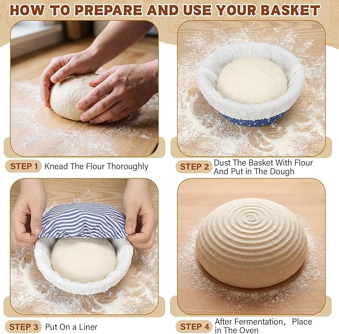 6 Set 5.5 Inch Mini Banneton Bread Proofing Basket Natural Cotton Rope Proofing Bowls Kit with Cloth Liner Small Sourdough Bread Baking Supplies for Home Baking (Blue)