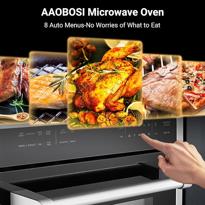 AAOBOSI 24 Inch Built-in Microwave Convection Oven, 1.6 Cu.Ft Wall Microwave Air Fryer Combo, 1000W, Sensor Cook & Auto Menu, 12 Cooking Modes, Drop Down Door, Stainless Steel