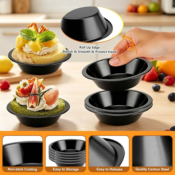 4Inch Mini Pie Pans Pie Plates Mini Tart Pans for Baking Round Bakeware Set for Baking Dessert Set of 5- Black