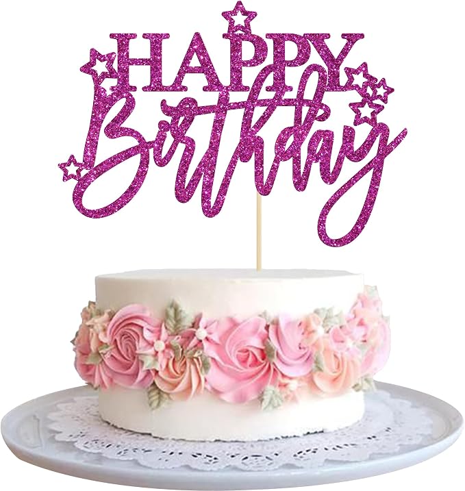 Gyufise 1Pcs Happy Birthday Cake Topper Glitter Happy Birthday Cake Pick for Celebrating Happy Birthday Anniversary Theme Party Cake Decorations Supplies Light Purple