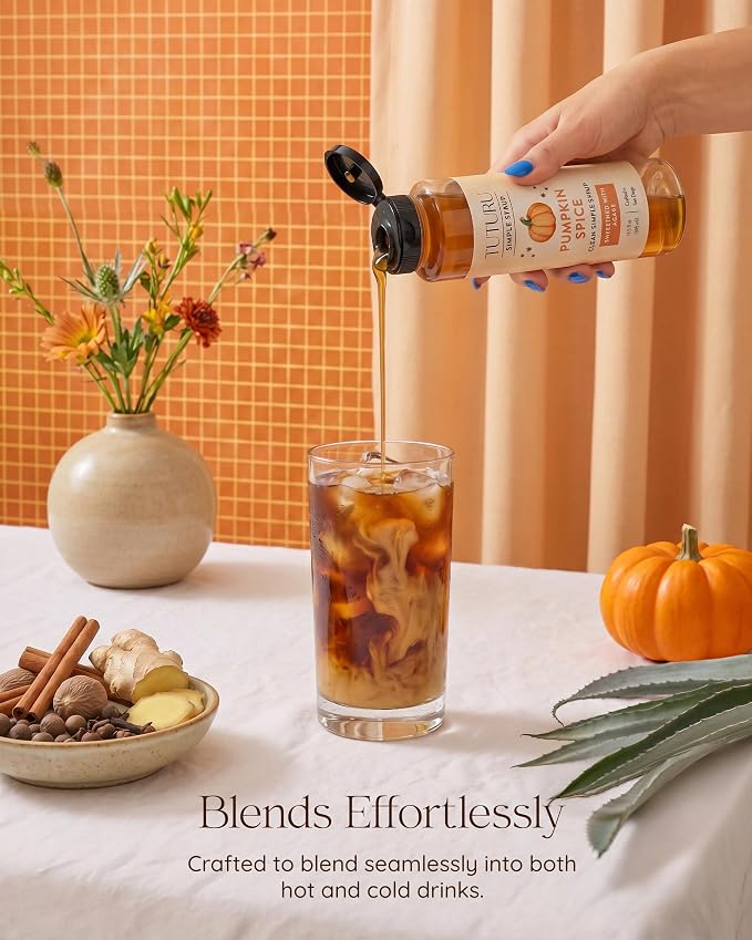 Pumpkin Spice Agave Simple Syrup for Coffee, Cocktails, Matcha - Sweetened with Agave Nectar - Infused with Real Pumpkin Spices - 13.5 oz