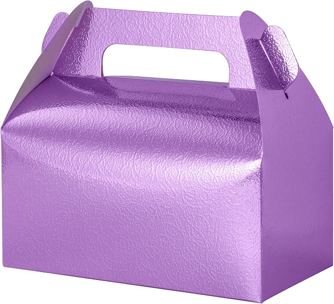 UnicoPak 30 Pack Purple Party Favor Bag Boxes, Gable Gift Boxes for Treats Goodies Cookies Candies, Ideal for Purple Party Favors, Theme Birthday Party, Valentine's Day, 6.5x3.5x3.5 Inches