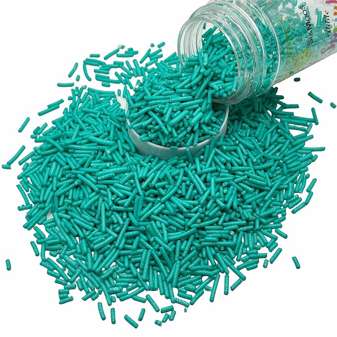 SE Si&Moos Teal Jimmies Sprinkles Teal Sprinkles for Cake Decorating Edible Crunchy Jimmies for Topping Ice Cream, Cookies, Cakes, Cupcakes, Dessert Decorating 3 OZ