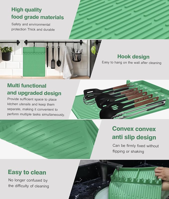 Silicone Griddle Tools Mat for Blackstone - Large Silicone Spatula Mat with Drip Pad - Griddle Mats BBQ Grill Accessories - Blackstone Griddles Accessories, Gifts for Men(Light Green)