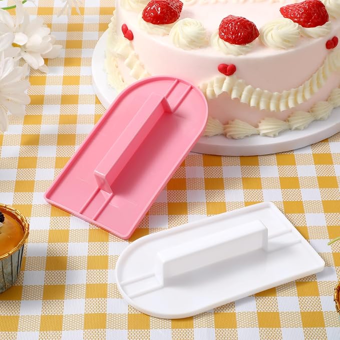 2 Pcs Cake Decoration Icing Smoother, Fondant Smoothing,Plastic Polisher Cake Decorating Tools, Fondant Smoother Set, Icings Scraper Paddle Tool for DIY Cakes (5.7" x 3.1", Pink, White)