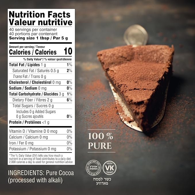 Gefen 100% Pure Premium Dutch Processed Cocoa Powder, 7oz | High-Fat (20%) Alkalized for Moist Baking & Rich Dark Color | Unsweetened Baking Cocoa | Kosher for Passover & Year-Round