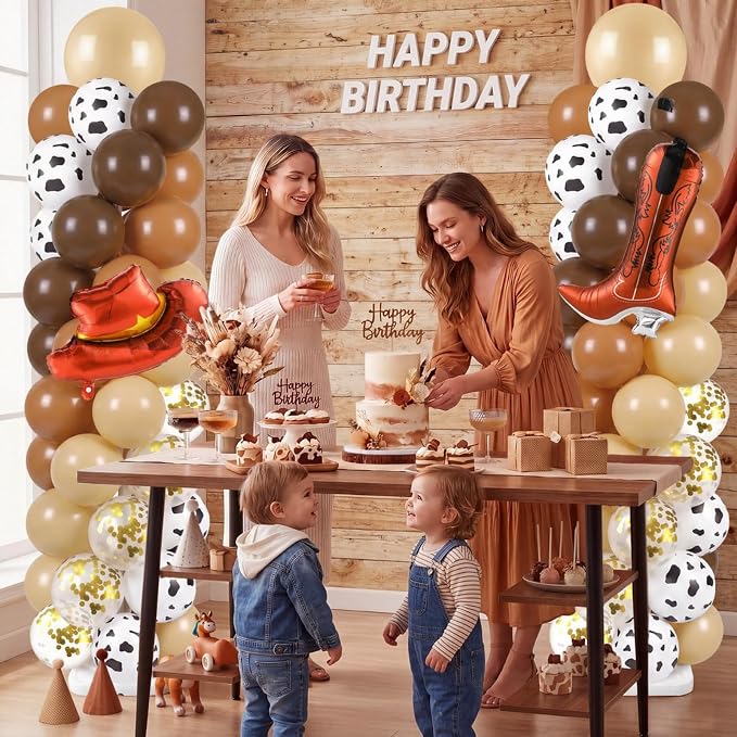 Skylety 2 Sets Western Balloon Column Stand Kit Cowboy Brown Cow Print Balloon Stand with Bases for My First Rodeo Birthday Wedding Baby Shower Decorations Supplies