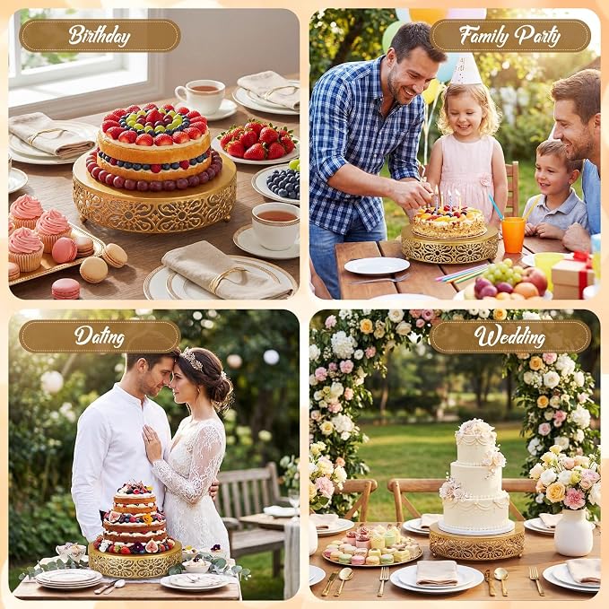 Wenqik 12 Inch Cake Stand Round Metal Cupcake Dessert Wedding Cake Stand Cookies Display Holder Fruit Food Serving Tray for Table Wedding Birthday Anniversary Party Decor (Gold)