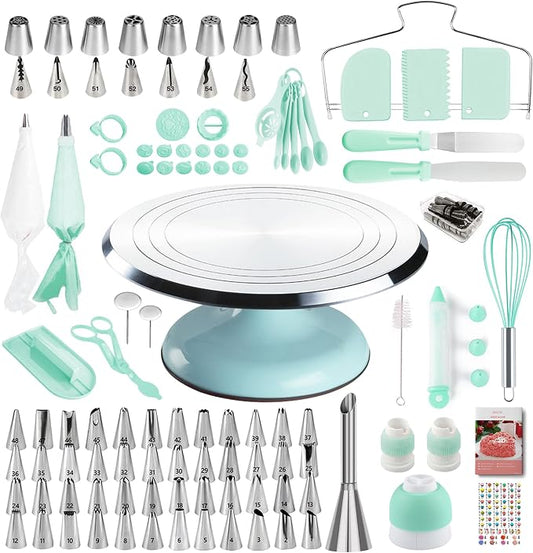 Cake Decorating Kit, 138pcs Cake Decorating Supply with Aluminium Cake Turntable, 64 Numbered Icing Piping Tips, 2 Spatulas, 3 Icing Comb Scraper and Leveller, 32 Piping Bags,cake decorating tool