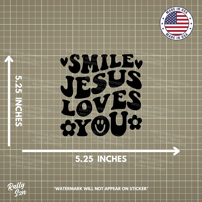 Smile Jesus Loves You - Christian Jesus Cross Car Vinyl Decal Bumper Sticker for Car, Wall, Window, Vehicle, Weather Resistant, Viral (2, Black)