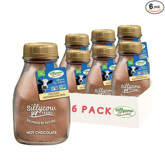 Sillycow Farms Marshmallow Swirl Hot Chocolate | Gluten-Free | Non-GMO | Hot Cocoa Mix with Dutch Processed Cocoa Powder | Made with Real Ingredients | 16.9 oz Glass Bottle (Pack of 6)