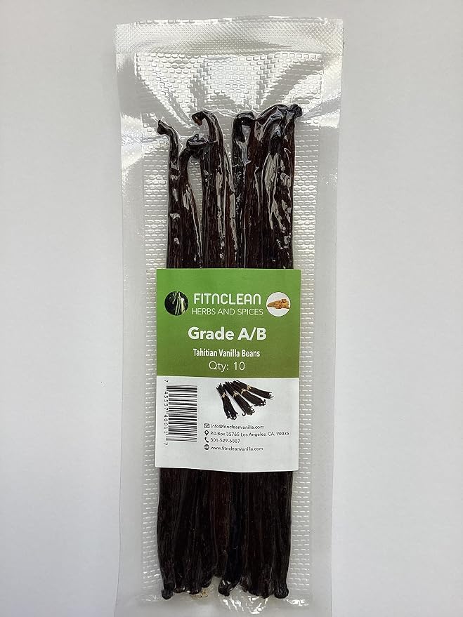 Vanilla Beans Grade A/B For Extract And Everything Vanilla 5"-7" by FITNCLEAN VANILLA| 10 Tahitian Vanilla Whole Natural Raw Fresh NON-GMO Pods.