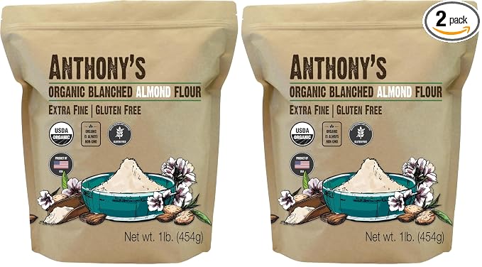 Anthony's Organic Almond Flour, 1 lb, Blanched, Gluten Free, Non GMO, Keto Friendly, Extra Fine, Low Carb (Pack of 2)