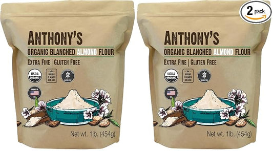 Anthony's Organic Almond Flour, 1 lb, Blanched, Gluten Free, Non GMO, Keto Friendly, Extra Fine, Low Carb (Pack of 2)