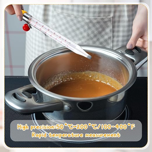 Photect Candy Thermometer with Pot Clip 8" Deep Fry Oil Thermometer for Candy Making Instant Read Cooking Food Thermograph Sugar Syrup Jam Jelly Oil Temperature Kitchen Accessories(Yellow,1 Pcs)