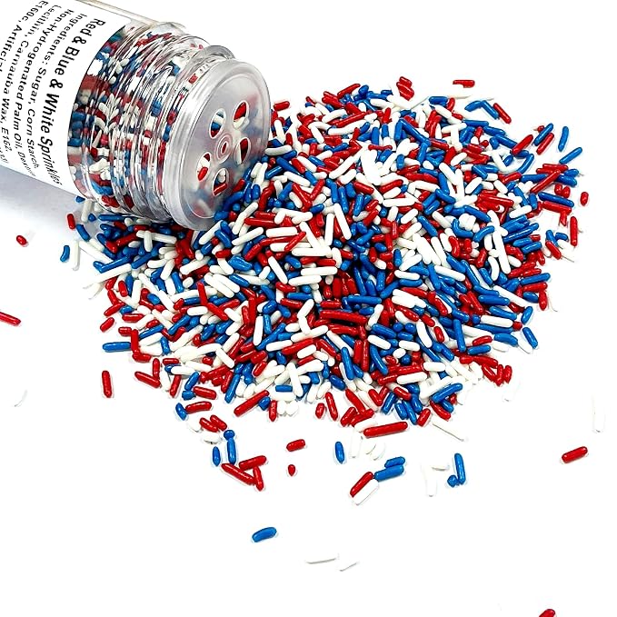 Homipooty Patriotic Sprinkles Edible Red White and Blue Jimmies Sprinkles for Cake Decorating Fourth of July Sprinkles 78g/2.75oz Cookie Cupcake Topper Ice Cream