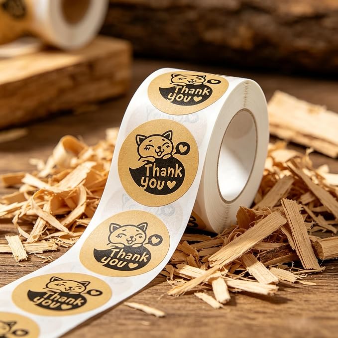 BLESS-VAST 500 PCS Thank You Stickers for Small Business - 1 Inch Cute Cat Decal Envelope Seal Vibrant Colors Labels for Baking Packaging Gift Bags Wraps Crafts (Black Cat)