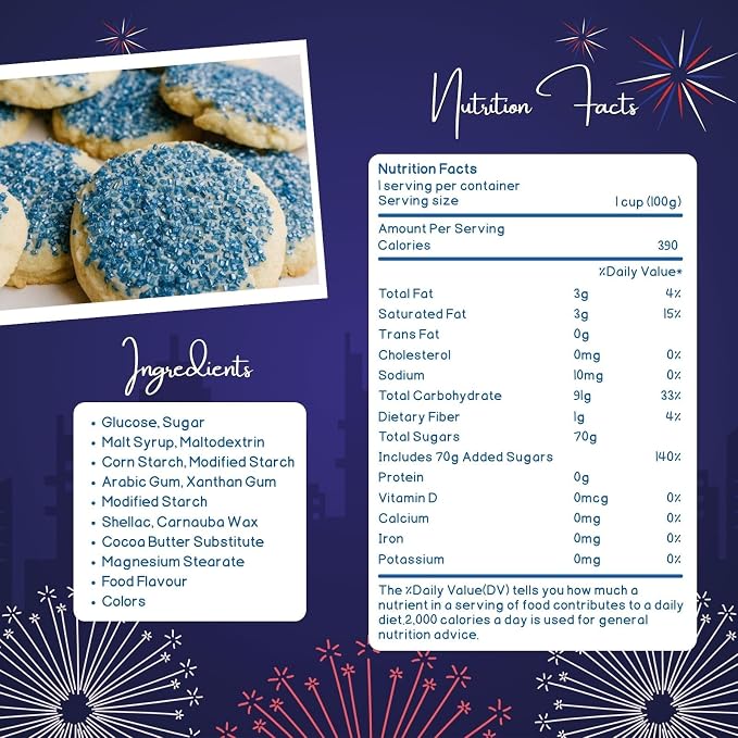 Blue Sanding Sugar | Royal Blue Sprinkles | Edible Coarse Sugar Crystals | For Baking Dessert Decorating, Cake, Cupcake, Cookie, Ice Cream | 4th of July Graduation Holiday Party | 4.6 Ounces