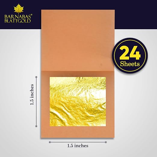 Barnabas Edible Gold Leaf 24K - Cake Decorations, Loose Gold Leaf Sheets for Cupcakes - 1.5 inches, Interleaf of 24