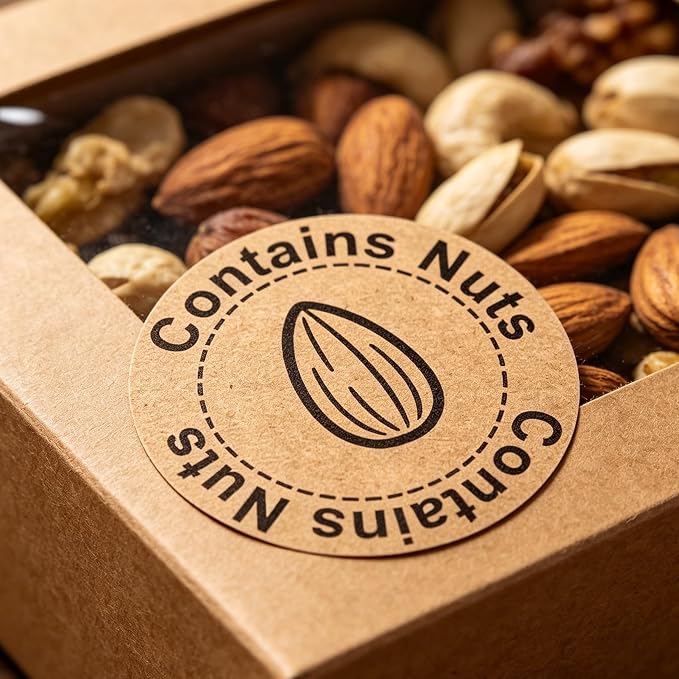 500 Pcs Contains Nuts Stickers 1 Inch Tree Nut Allergen Warning Kraft Labels Food Allergy Stickers for Bakery Restaurant Home Kitchen Food Packaging Cake Shop Cookie Bakery Businesses Kitchen