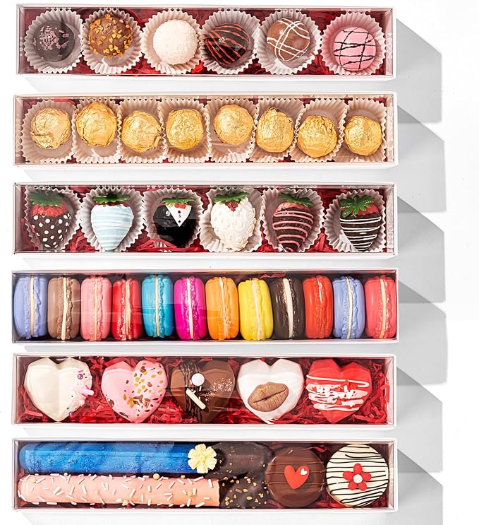 RomanticBaking 51 Pack 12x2¼x2 Inch Long Bakery Boxes with Full Window Drawer Strawberry Boxes,Macaron boxes,Chocolate Boxes Truffle Boxes