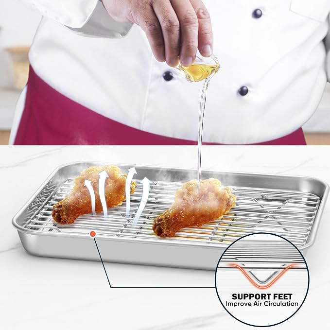 Homikit 2 Pack Cooling Rack for Baking, 8.7 * 6.3 Inch Mini Stainless Steel Metal Roasting Grilling Cooking Racks, Fits Small Toaster Oven, Dishwasher Safe, Heavy duty & Rust Resistant