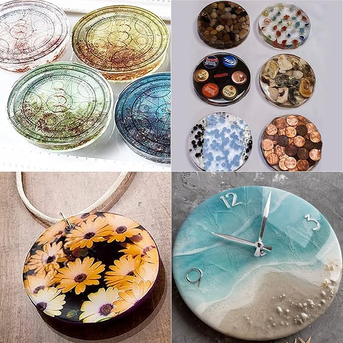 FUNSHOWCASE Circle Mold Epoxy Resin Cement, DIY Coaster Pop Socket Jewelry, 7-Cavity Round Disc 9inch 5inch 4inch 1.5inch 1inch