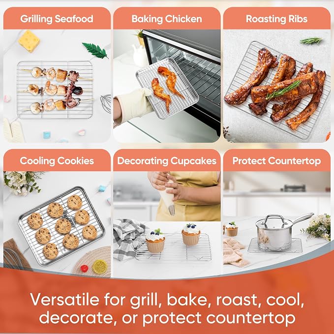 Homikit 2 Pack Small Baking Cooling Racks, 9.7 * 7.5 Inch Stainless Steel Wire Rack for Cooking Roasting Grilling, Fit for Toaster Oven Pan, Non-toxic & Heavy-Duty