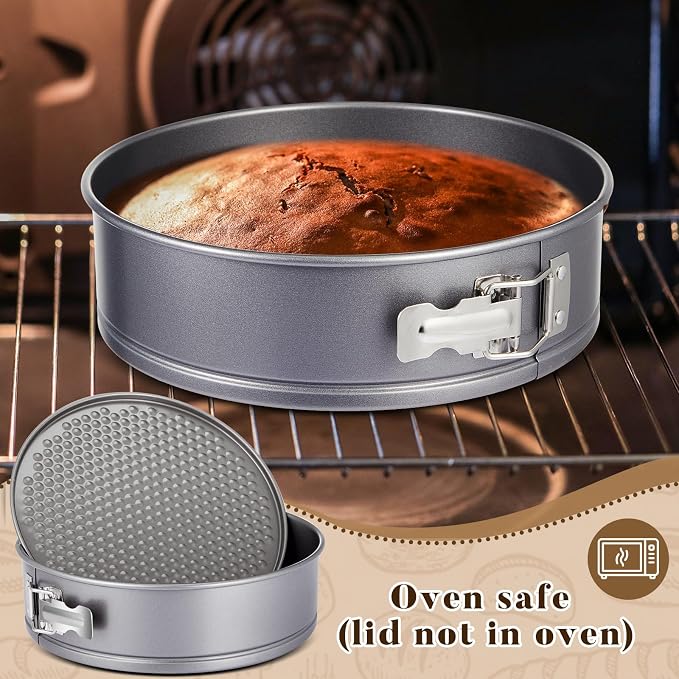 Teenyyou 1 Pcs 9 in Springform Cheesecake Pan with Lid and Removed Bottom Gray Non Stick Round Cake Pan Travel Friendly Carbon Steel Bakeware for Pie Cake Pizza