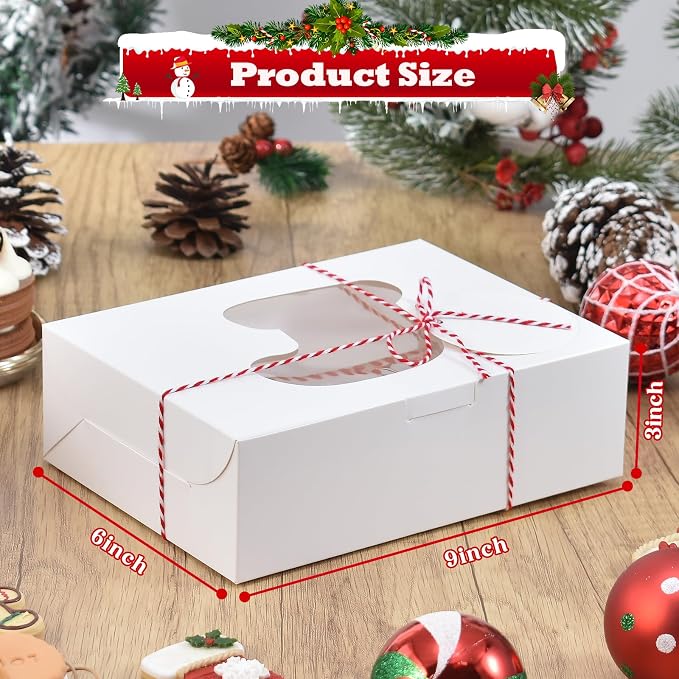 COTOPHER 18Pcs Christmas Cookie Boxes with Window, 9x6x3 inch White Bakery Boxes for Gift Giving, XMAS Treat Boxes Holiday Pastries Boxes for Cakes Muffins Donuts Chocolate Strawberries