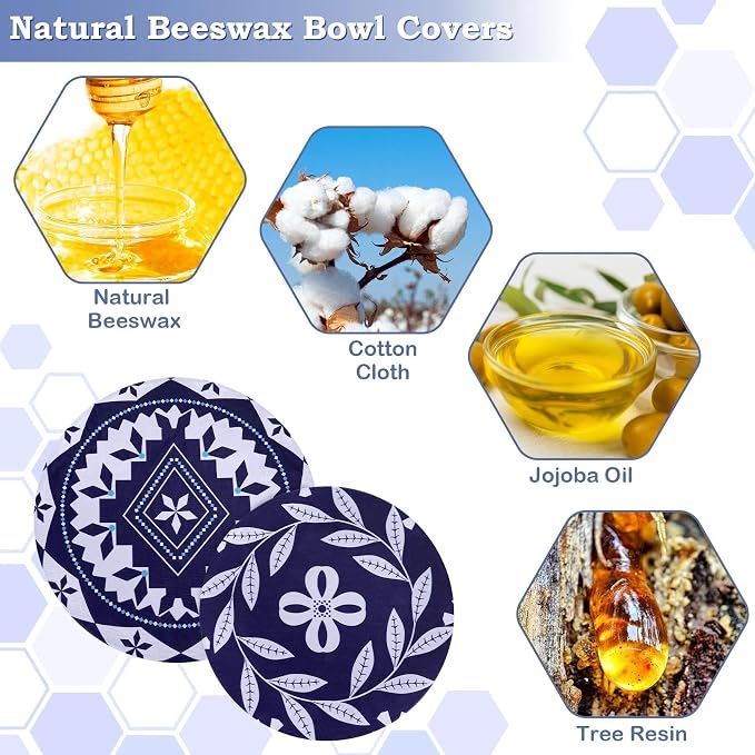 2 Large Reusable Beeswax Bowl Covers for Bread Proofing, 10/12 Inch Elastic Beeswax Wraps Cotton Cloth Sourdough Bowl Covers for Proofing Baskets, Mixer Bowls, Food Storage Containers