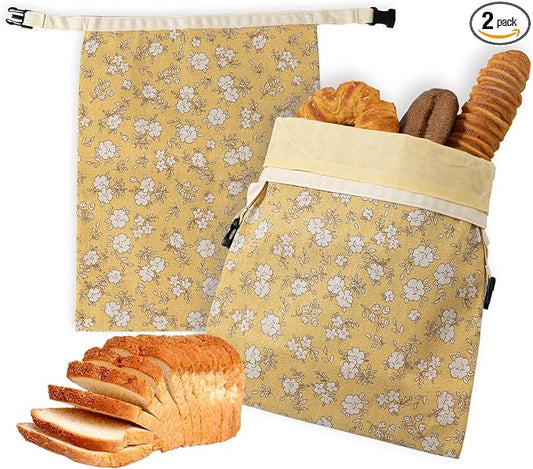 2 Pack Reusable Beeswax Bread Bags for Sourdough,Natural Linen Beeswax Bread Bag for Homemade Bread,Eco-Frendly Food Storage Cloth Bag to Keep Loaf Fresh.(Yellow)