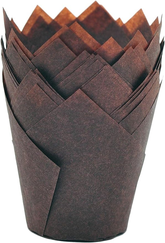 QLSmypkg Large Muffin Greaseproof paper Baking cupcake cups, 2-1/4" x 4" Chocolate Brown Tulip Baking Cup Case of 125 pcs (125, Large)