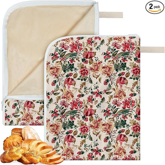 2-Pack Beeswax Lining Bread Bags for Bread Freshness 13"x17" | Reusable Beeswax Bread Bag for Sourdough, Floral Bees wax Bread Bags for Homemade Bread with Zipper