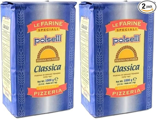 POLSELLI Classica, Type 00 Double Zero Flour, All Natural for Pizza, Bread, Pasta, and Baking, 1 kg (2.2 lbs) (Pack of 2)